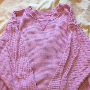 aerie Pink Waffle-Knit Pullover